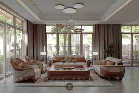 Thiết kế - Thi công nội thất biệt thự gỗ óc chó tại Vinhomes Golden River Bason